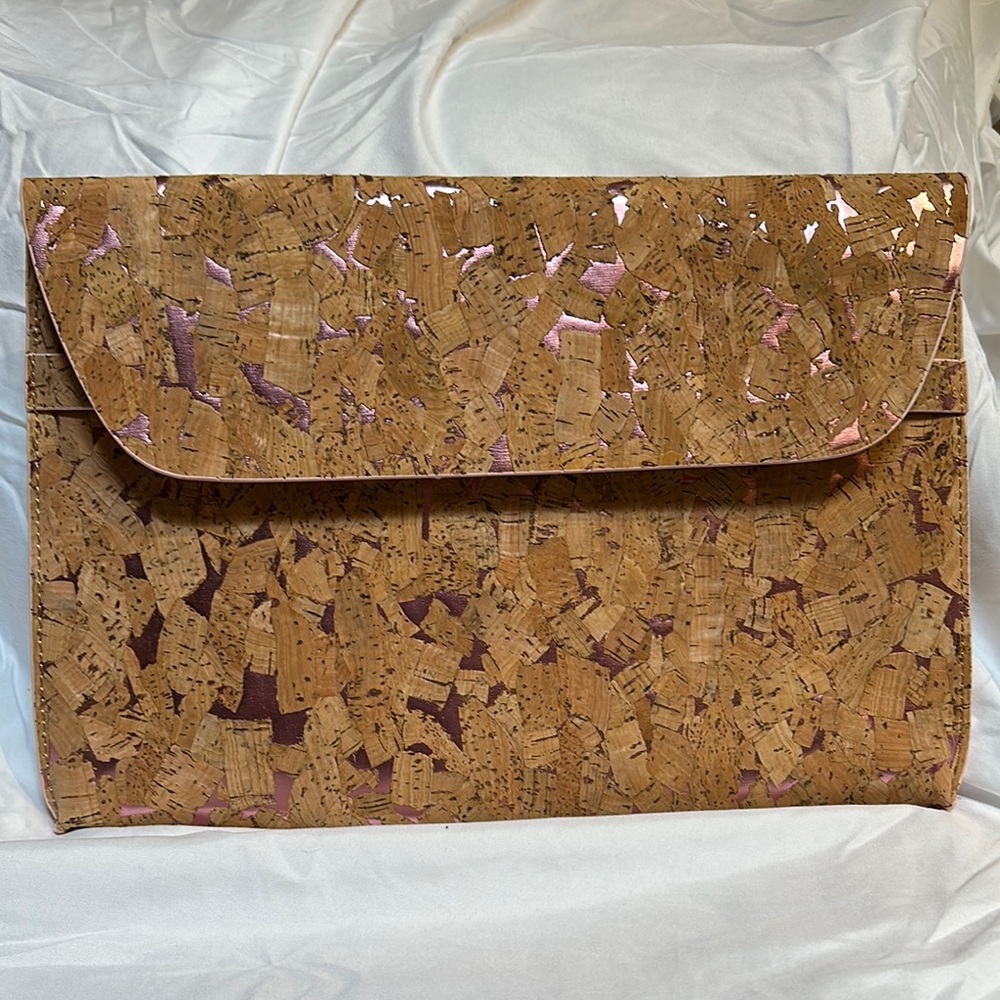 Anthropologie Cork and Metallic Pink Leather Clutch